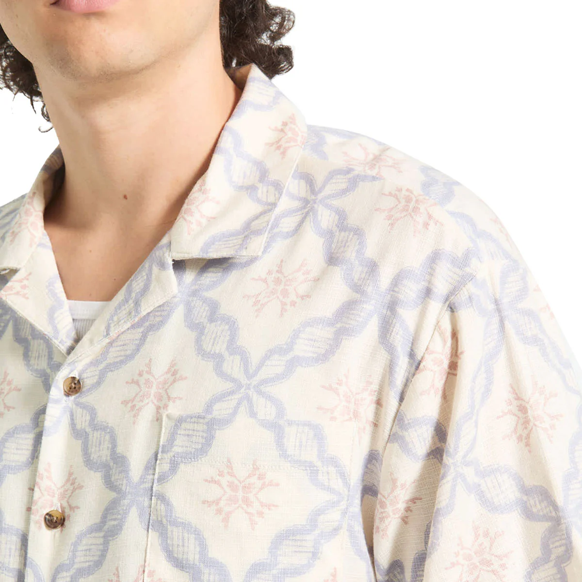 Brixton Bunker Slub Shirt - Off White/Blue Tile - Image 3