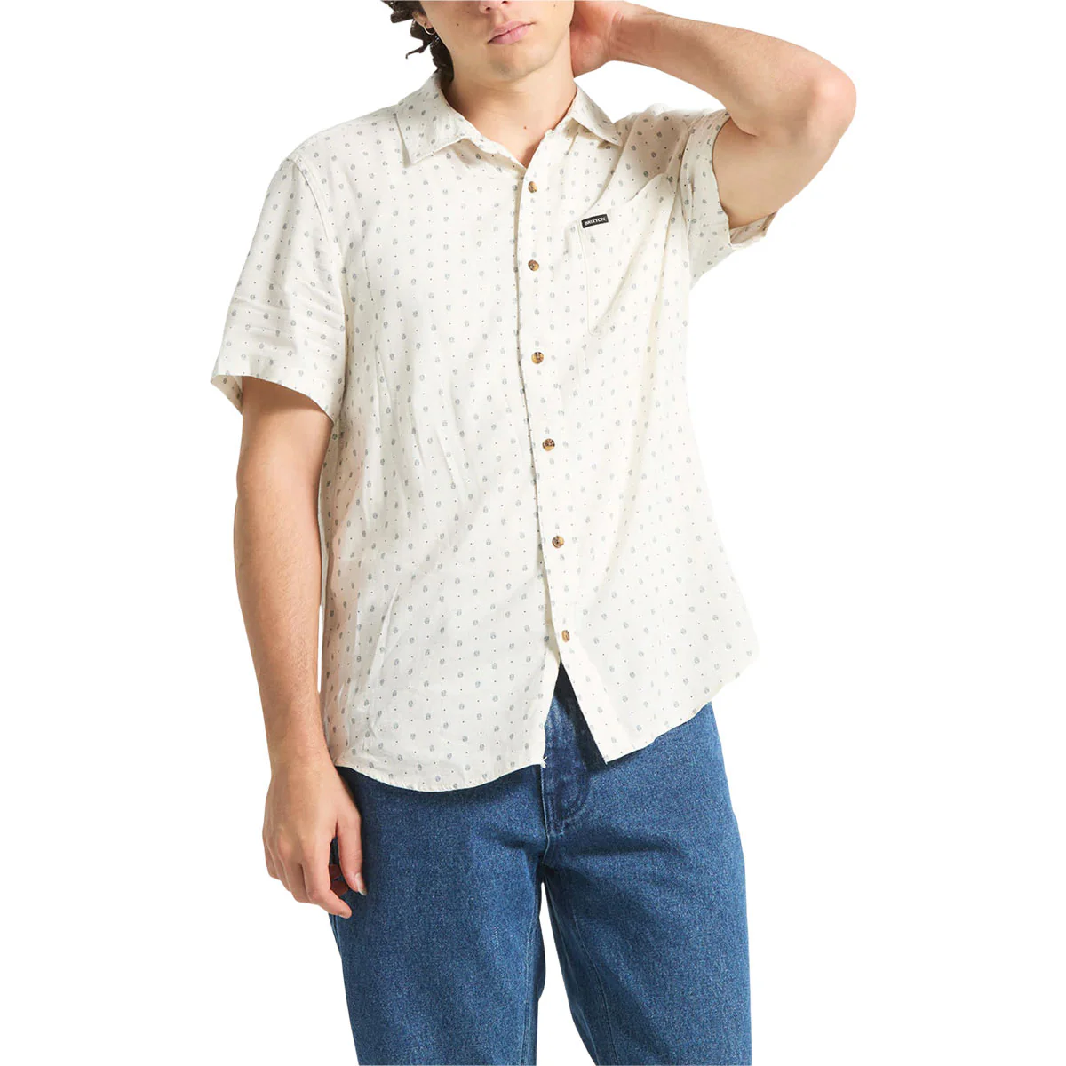 Brixton Charter Slub Shirt - Off White Micro Geo
