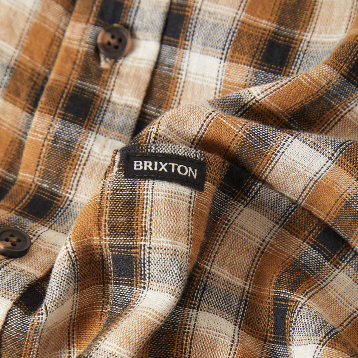 Brixton Cru Linen Blend Plaid Shirt - Black/Tobacco Plaid - Image 5