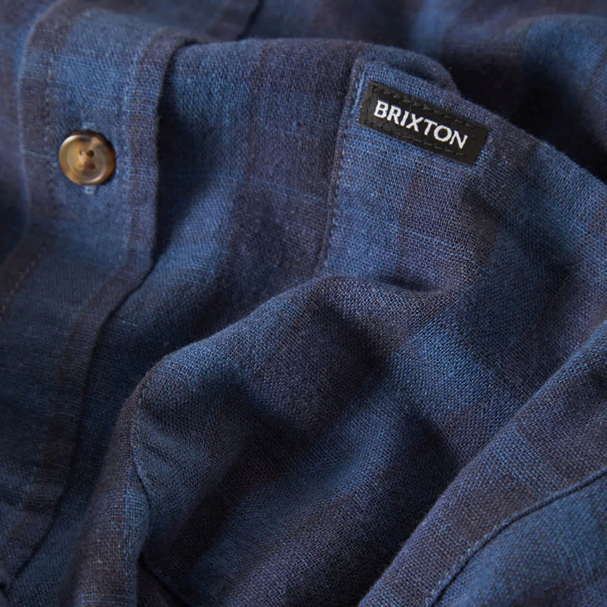Brixton Cru Linen Blend Plaid Shirt - Dark Blue/Black Plaid - Image 5