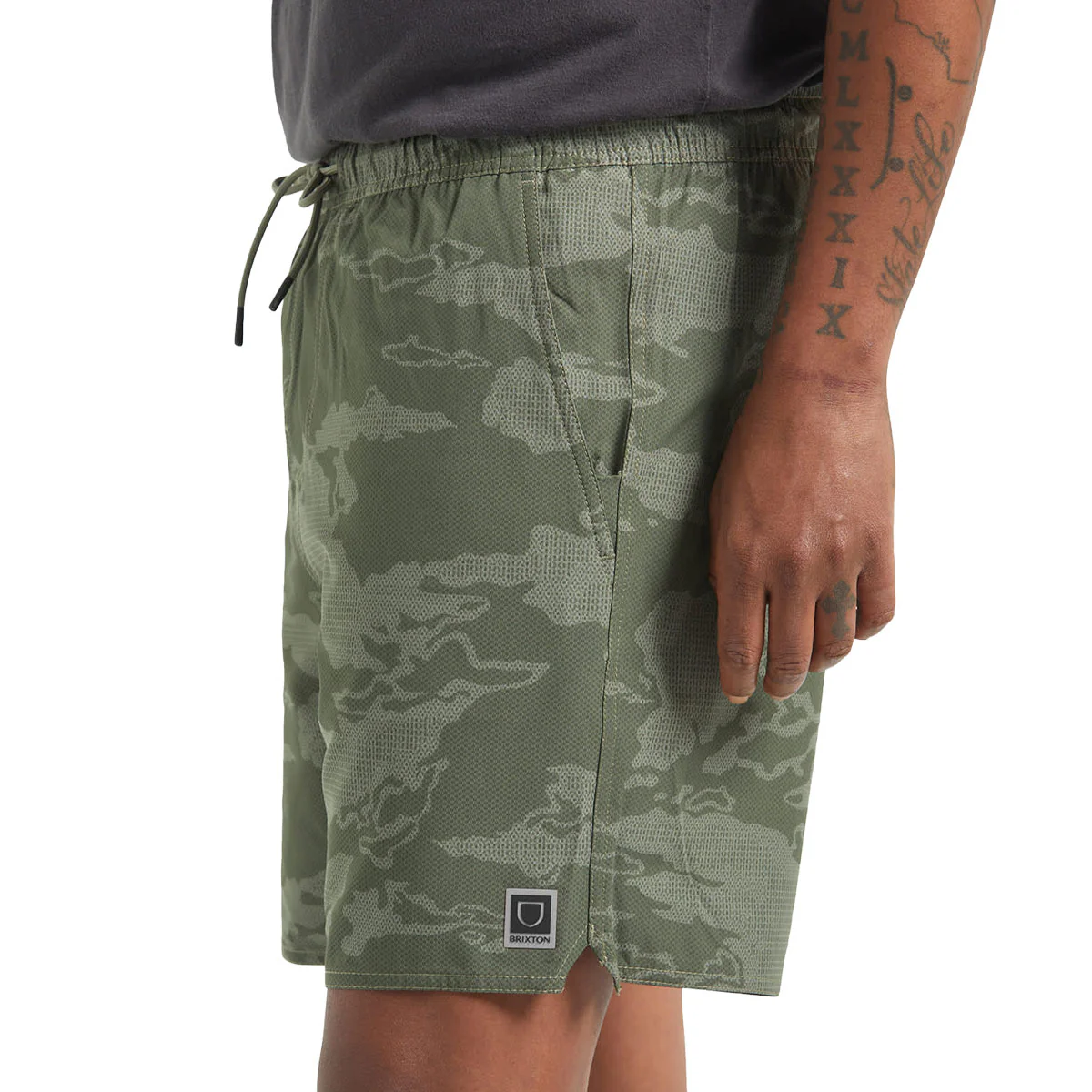 Brixton Journey Active Shorts - Olive Tiger Camo - Image 4