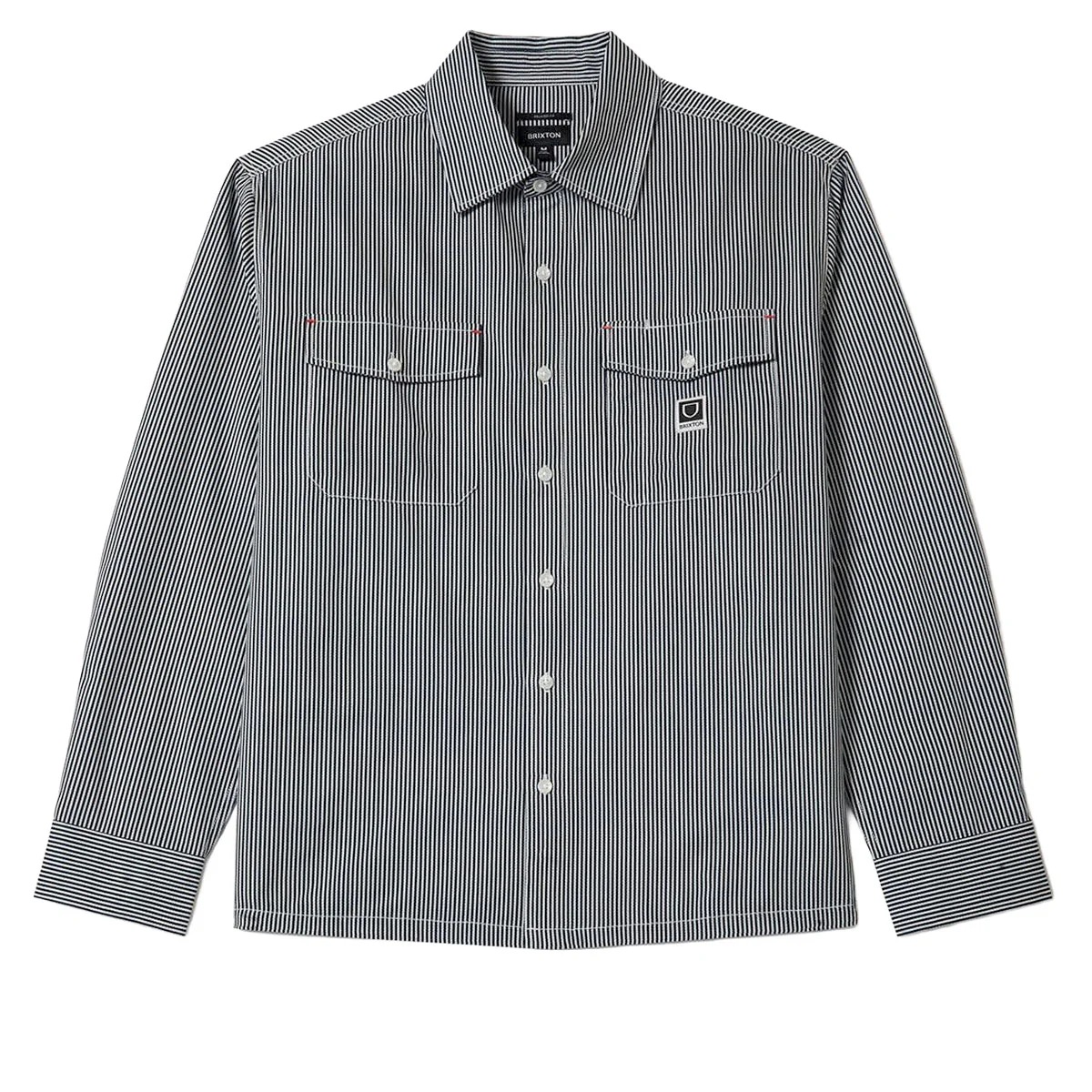 Brixton Journey Lightweight Long Sleeve Shirt - Navy/White Stripe