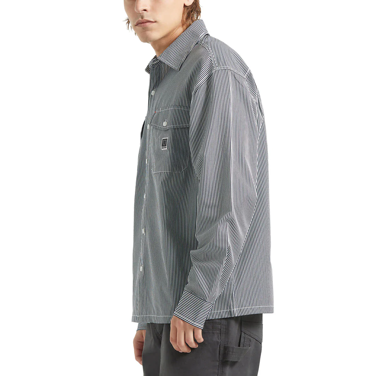Brixton Journey Lightweight Long Sleeve Shirt - Navy/White Stripe - Image 4