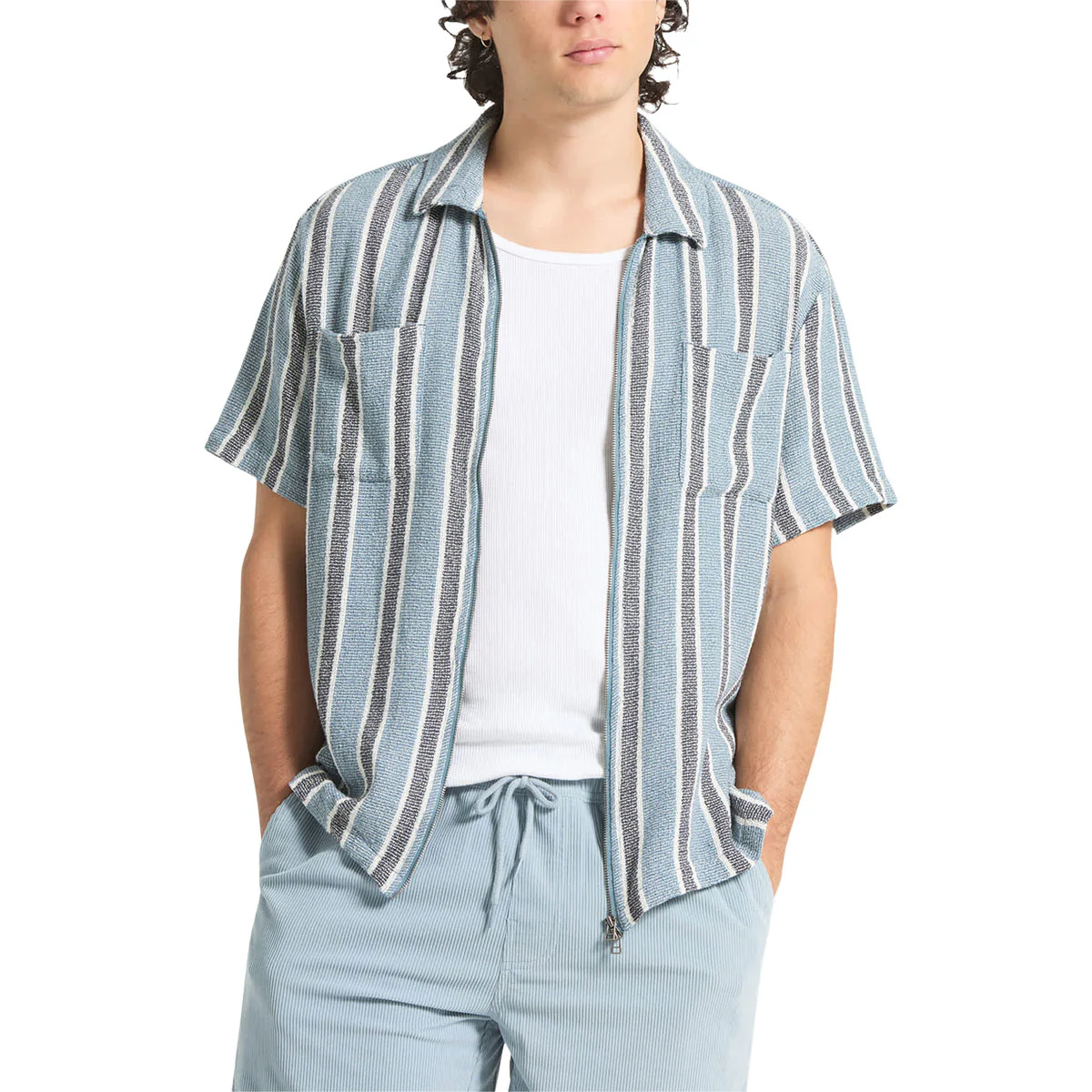 Brixton The Dexter Textured Stripe Shirt - Black/Dusty Blue