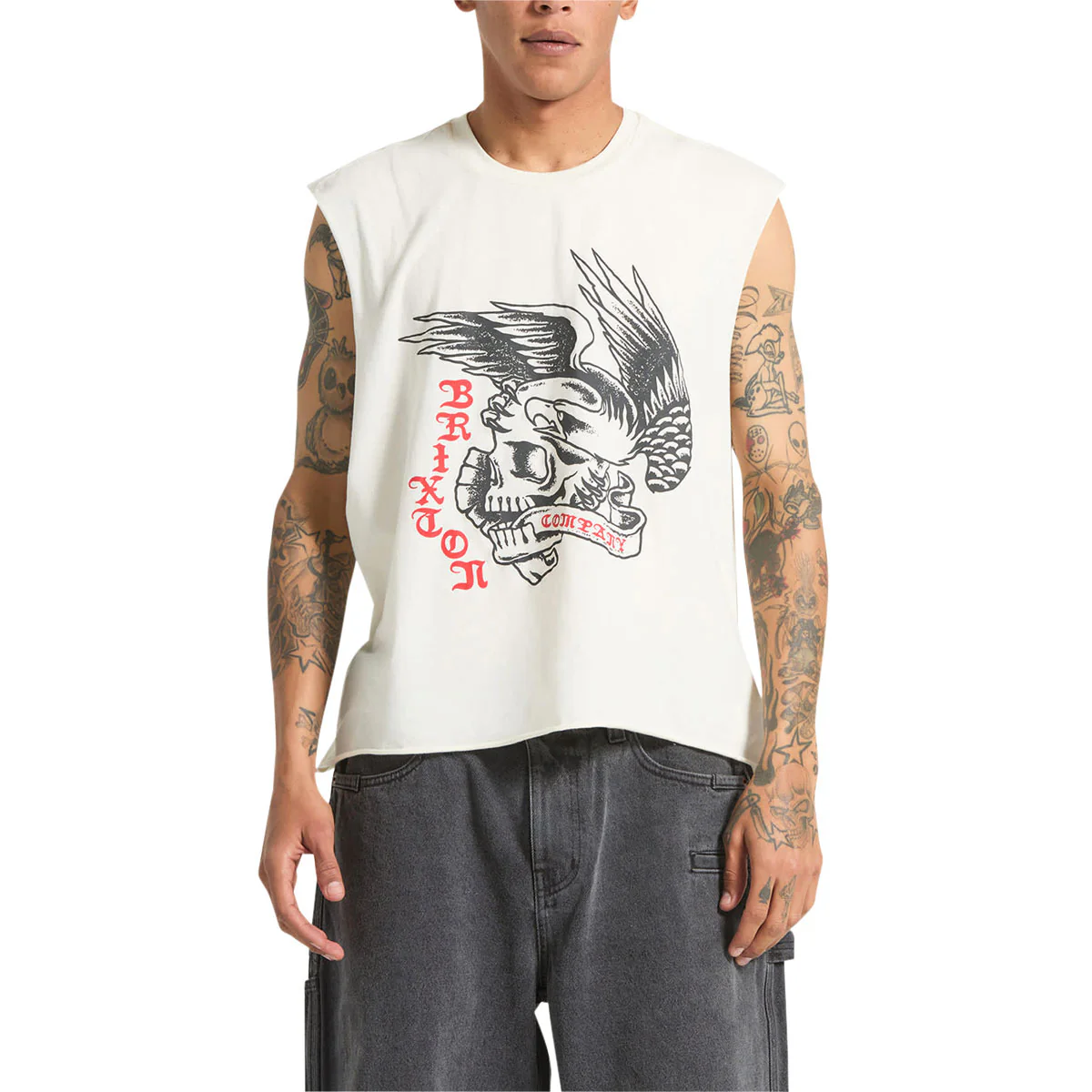 Brixton Wolcott Worn In Boxy Muscle Tank Top - Off White - Image 3