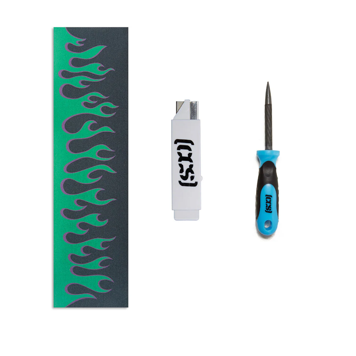 CCS All In One Grip Tape Skate Bundle - Flames Black/Green