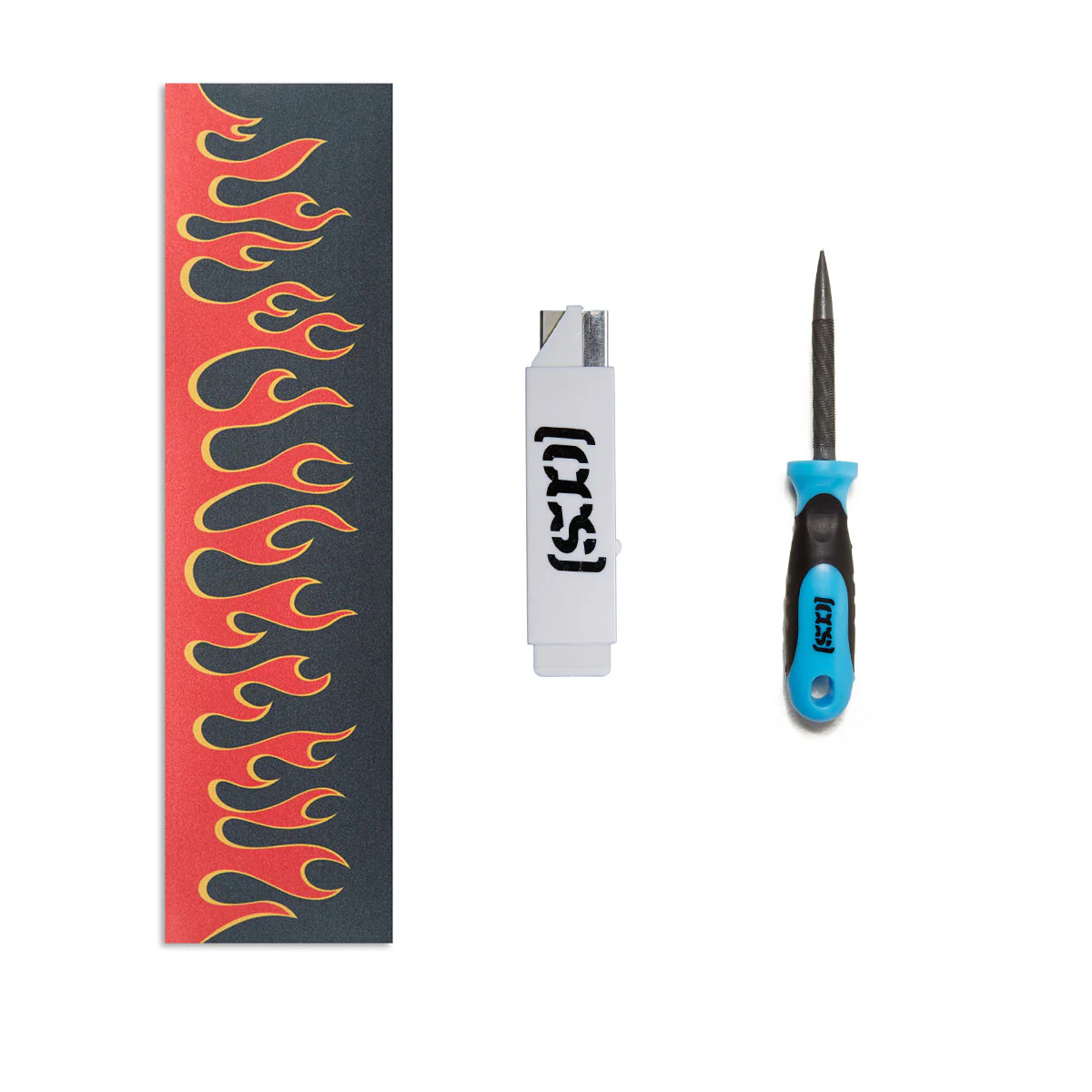 CCS All In One Grip Tape Skate Bundle - Flames Black/Red