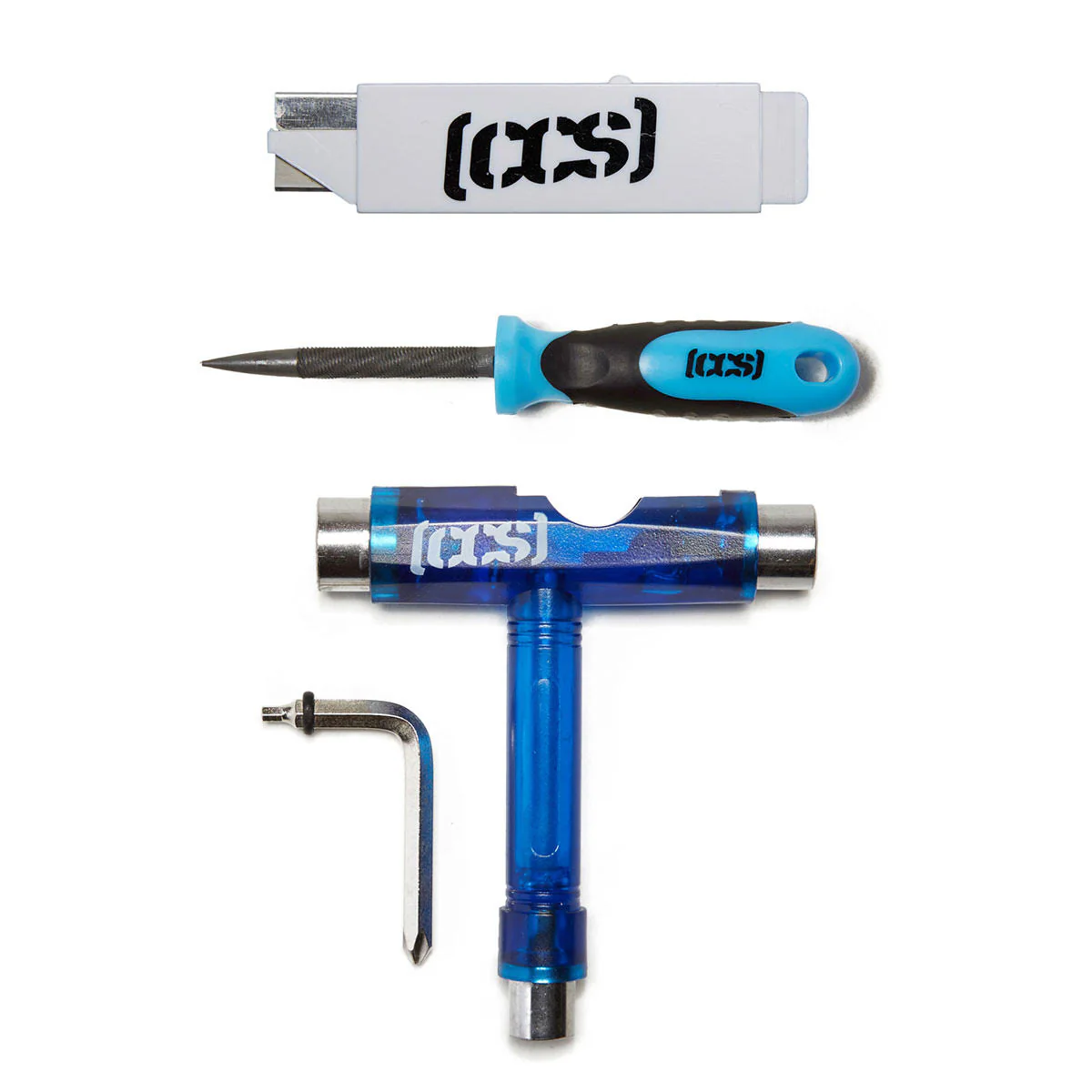 CCS Skateboard Tool with 2-in-1 File and Razor Blade - Clear Blue