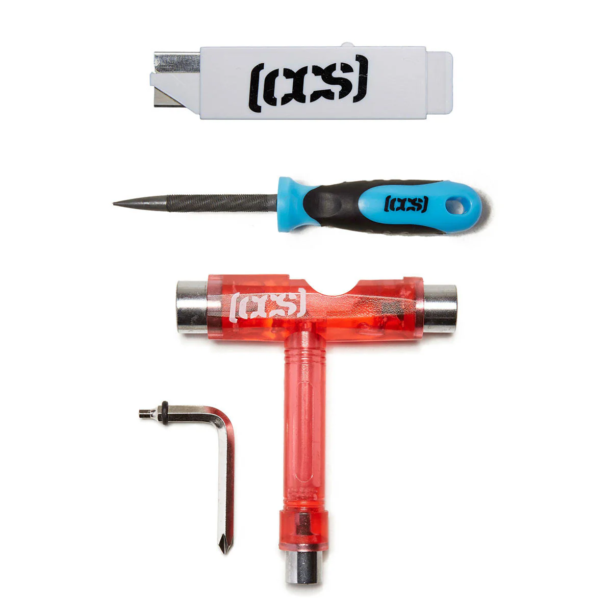 CCS Skateboard Tool with 2-in-1 File and Razor Blade - Clear Red