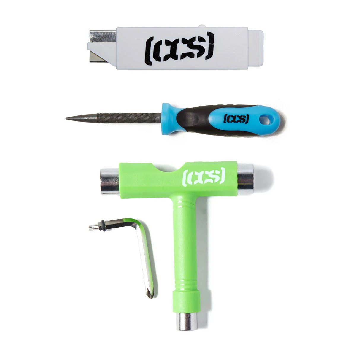 CCS Skateboard Tool with 2-in-1 File and Razor Blade - Neon Green/White