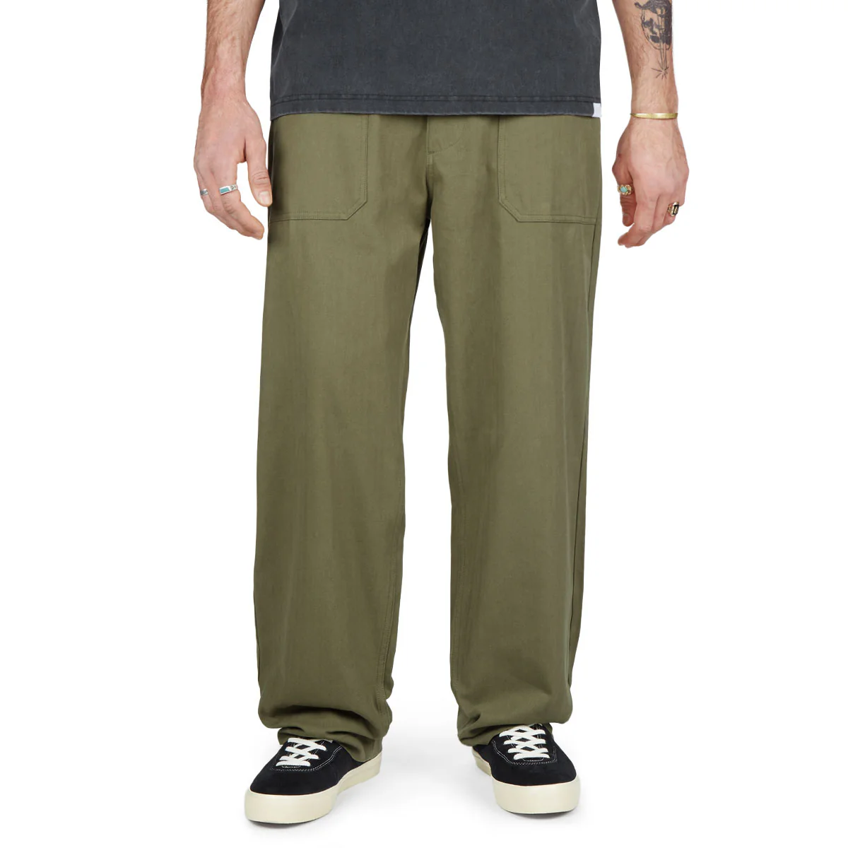 CCS Wide Leg Herringbone Pants - Olive
