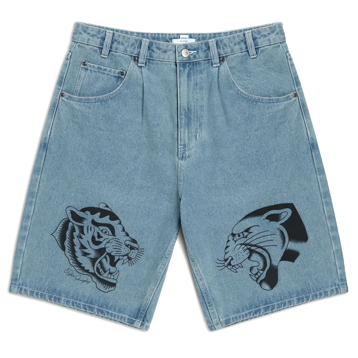 CCS x Tyler Quigley Big Cats 97 Star Denim Shorts - Rinsed Blue