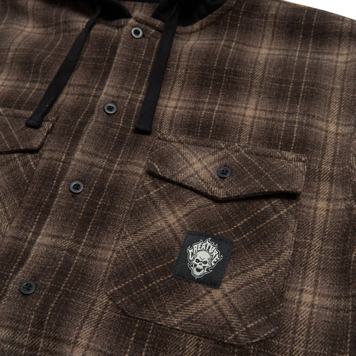 Creature BHF Long Sleeve Hooded Flannel Shirt - Black - Image 3