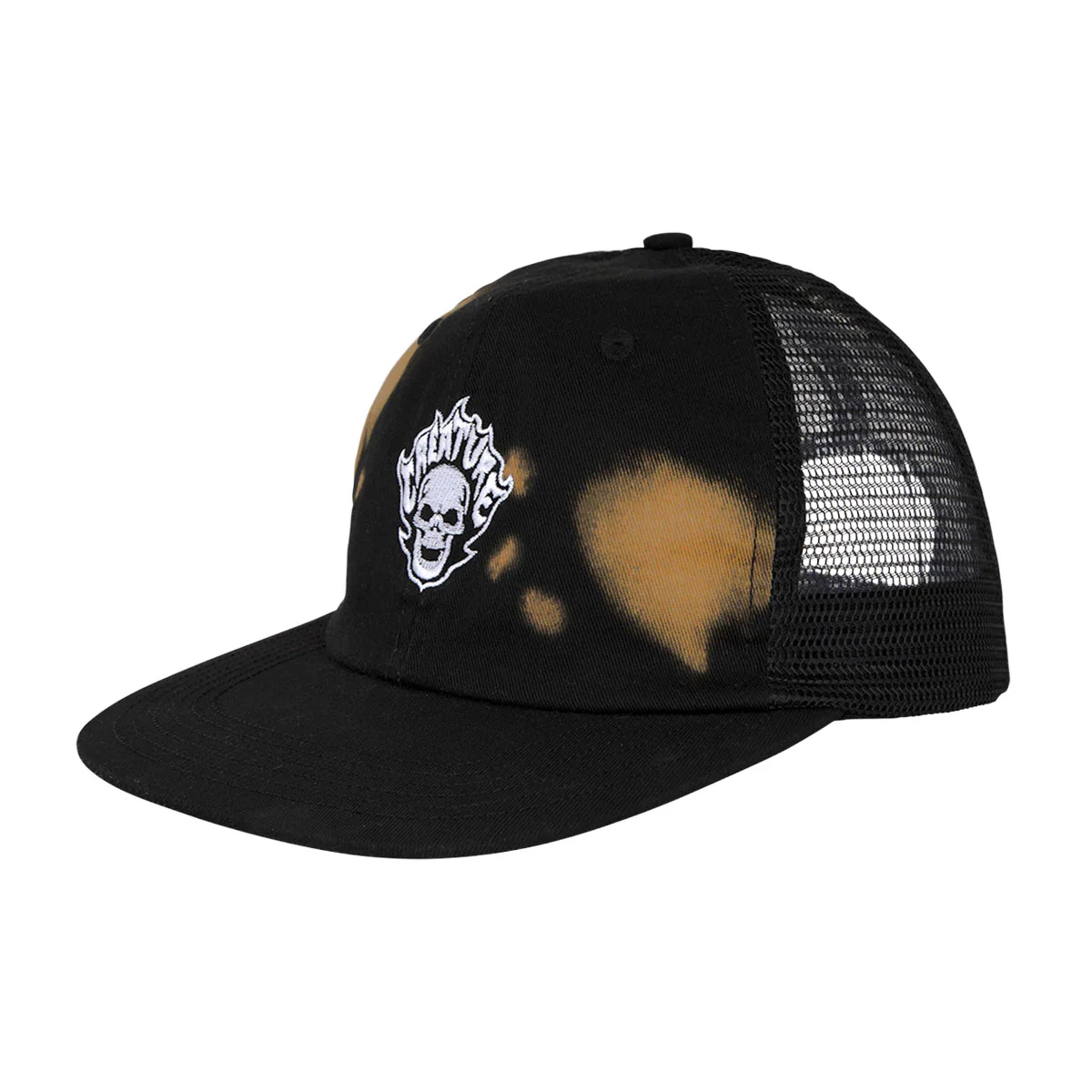 Creature Bonehead Flame Wash Mesh Trucker Hat - Greasy Black