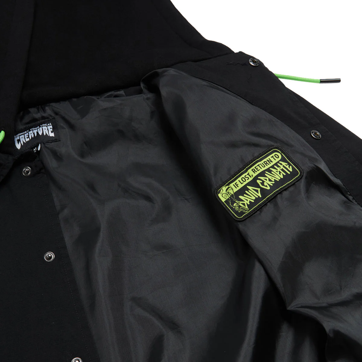 Creature Gravette Cut And Tie Hooded Windbreaker Jacket - Black - Image 3