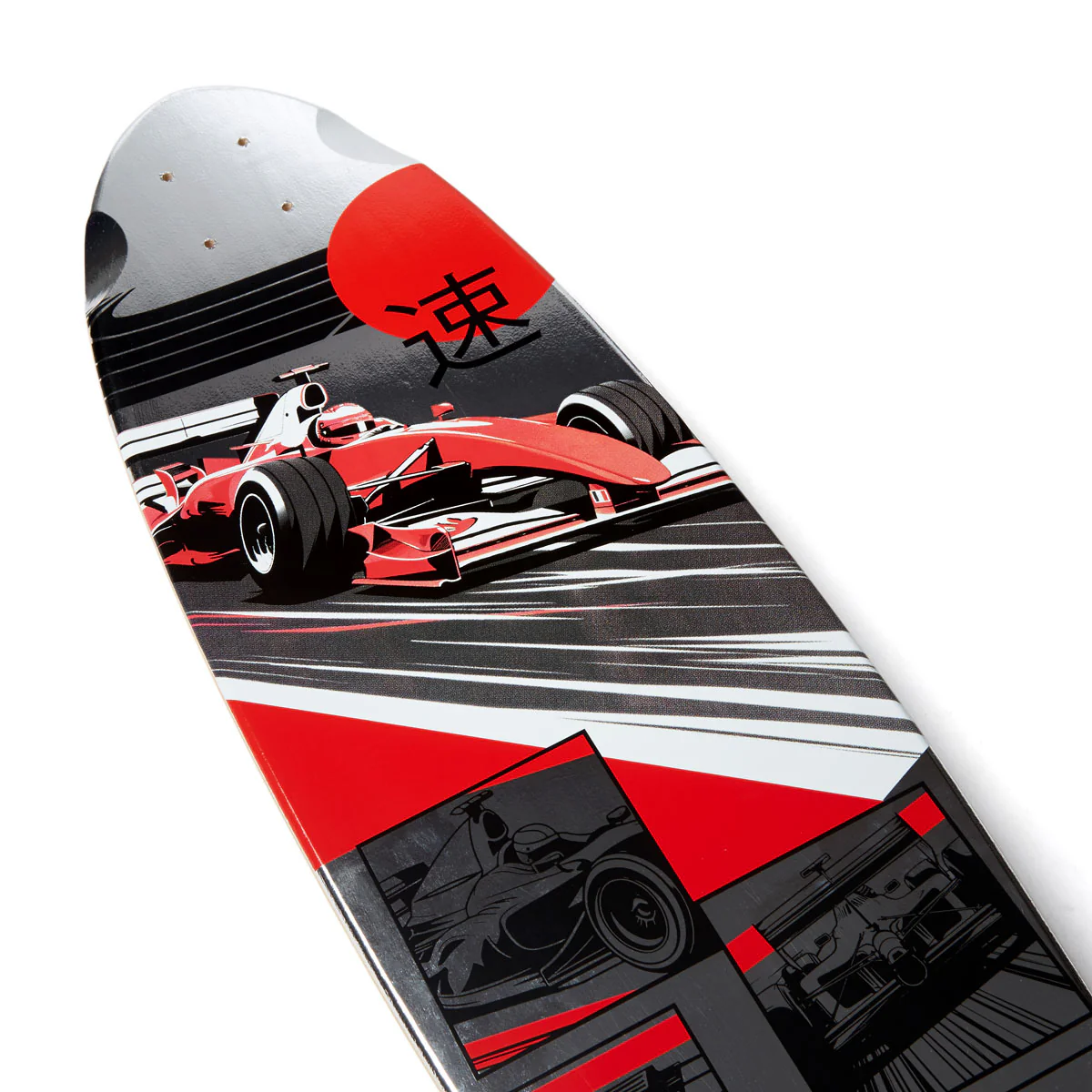 Daddies Race Car Foil Pintail Longboard Deck - Silver Foil/Red - Image 2
