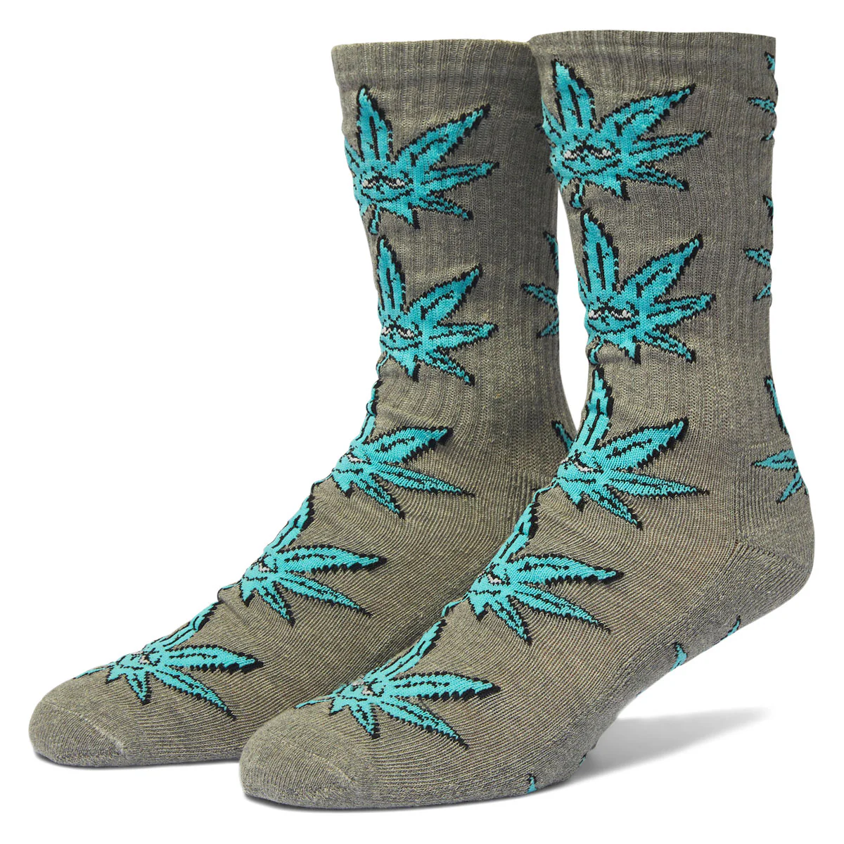HUF Green Buddy Crew Socks - Heather Grey
