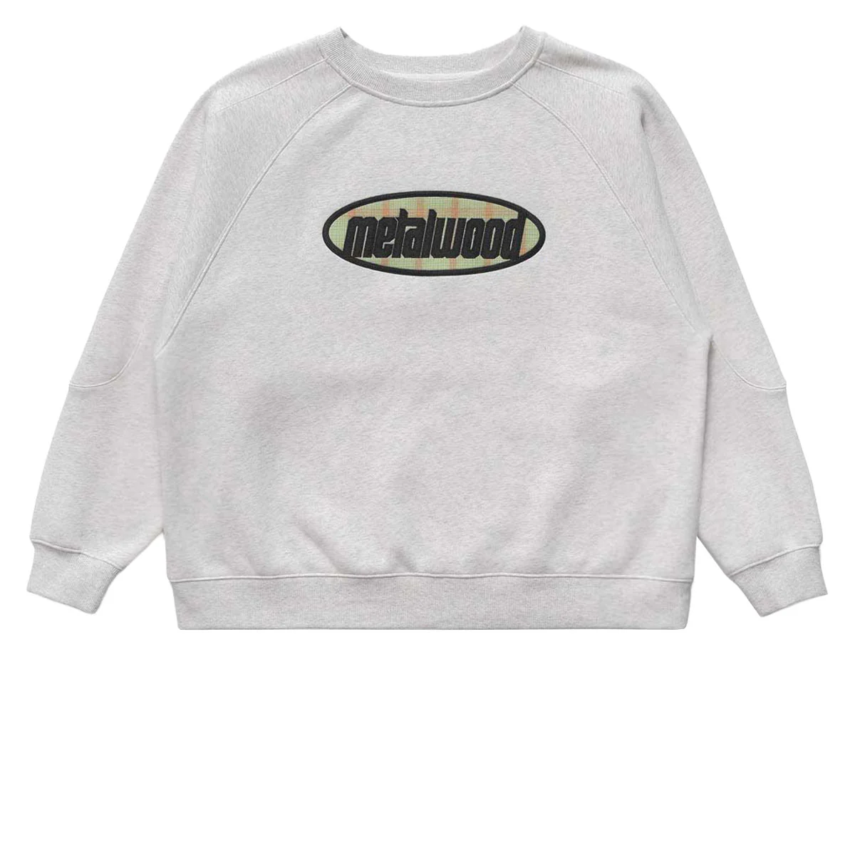 Metalwood Plaid Oval Logo Raglan Crewneck Sweatshirt - Heather Grey