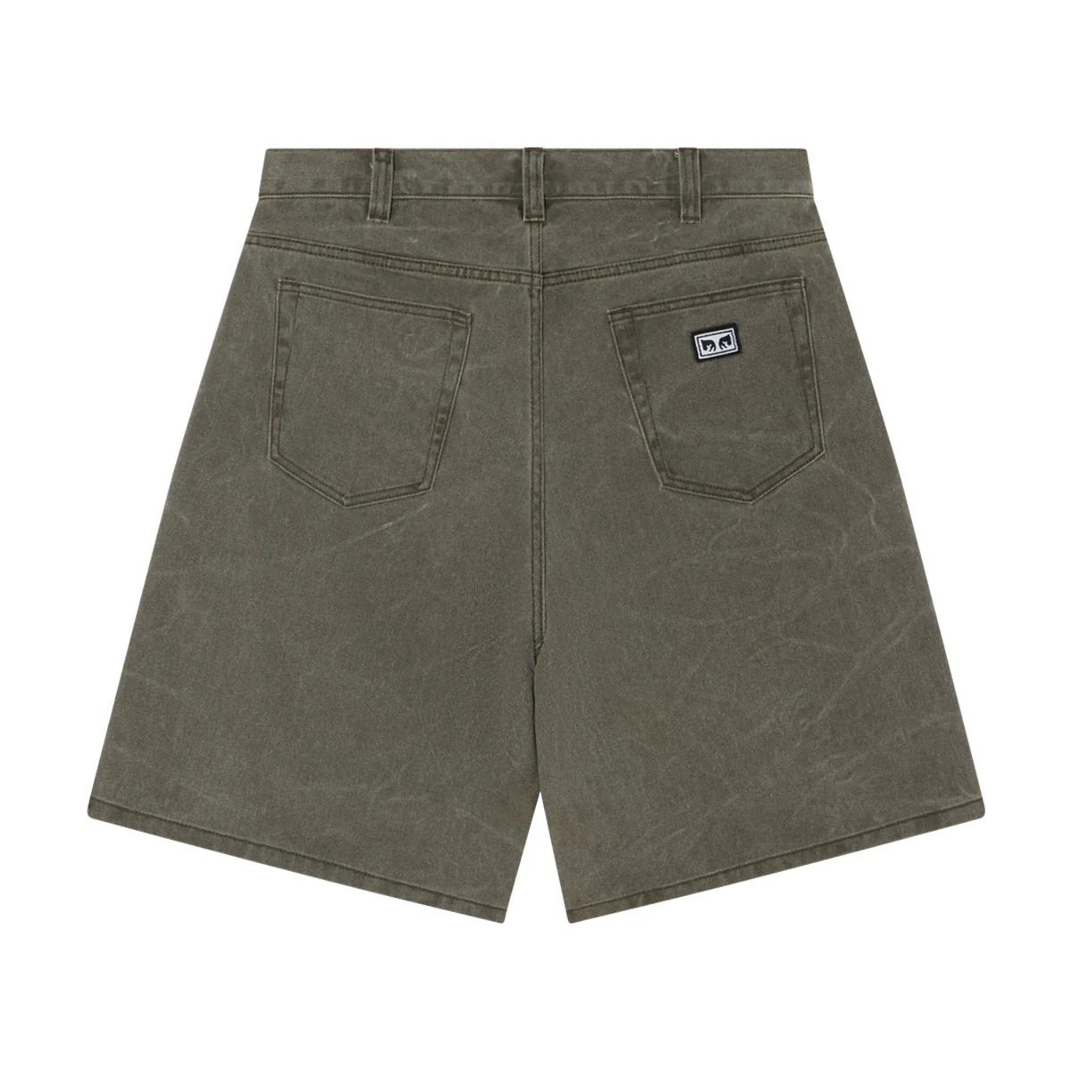 Obey Bigwig Baggy Denim Shorts - Black Olive Wrinkle Wash - Image 2