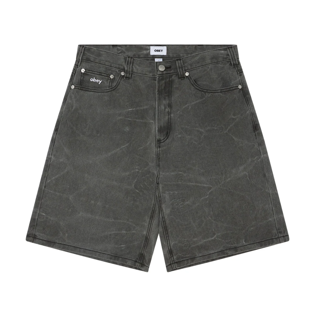 Obey Bigwig Baggy Denim Shorts - Black Wrinkle Wash