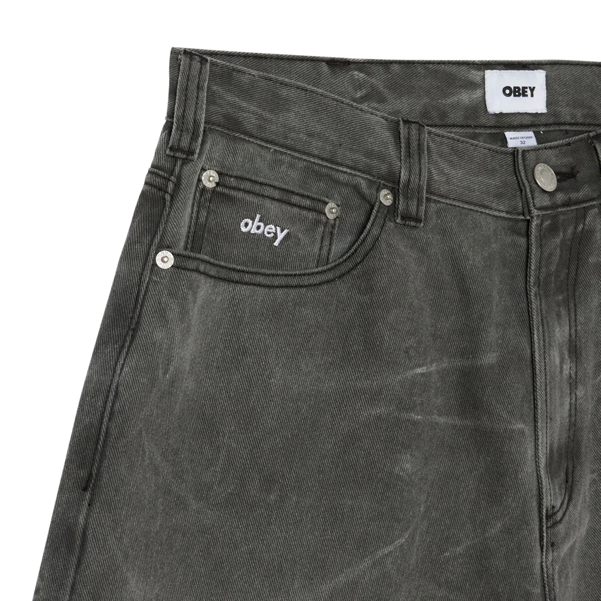 Obey Bigwig Baggy Denim Shorts - Black Wrinkle Wash - Image 3