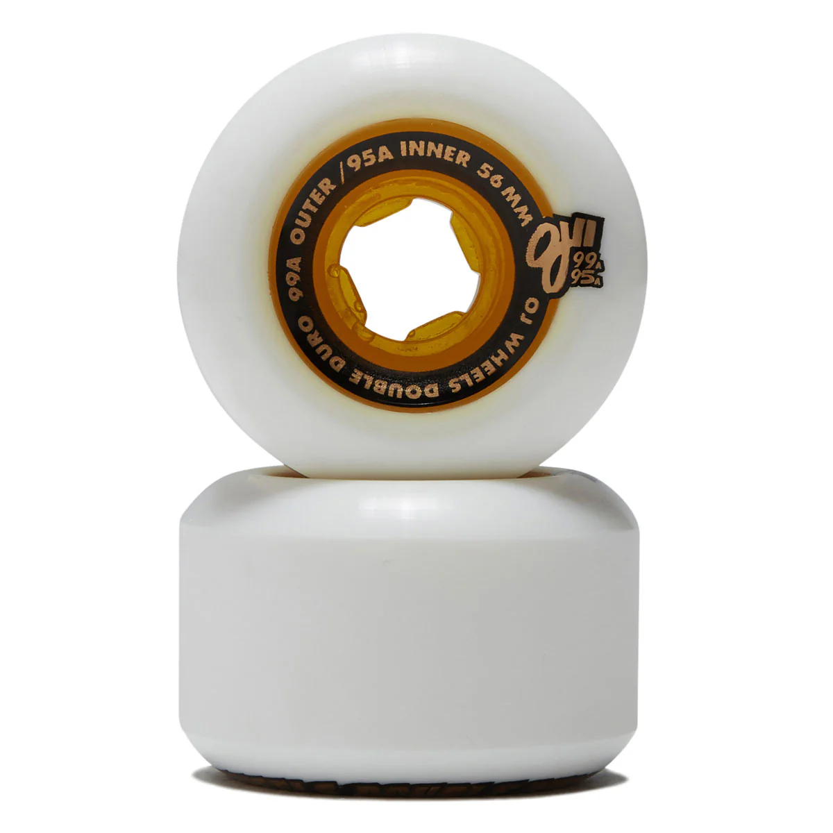 OJ Team Double Duro Chubbies 99a/95a Skateboard Wheels - White/Gold - 56mm - Image 2