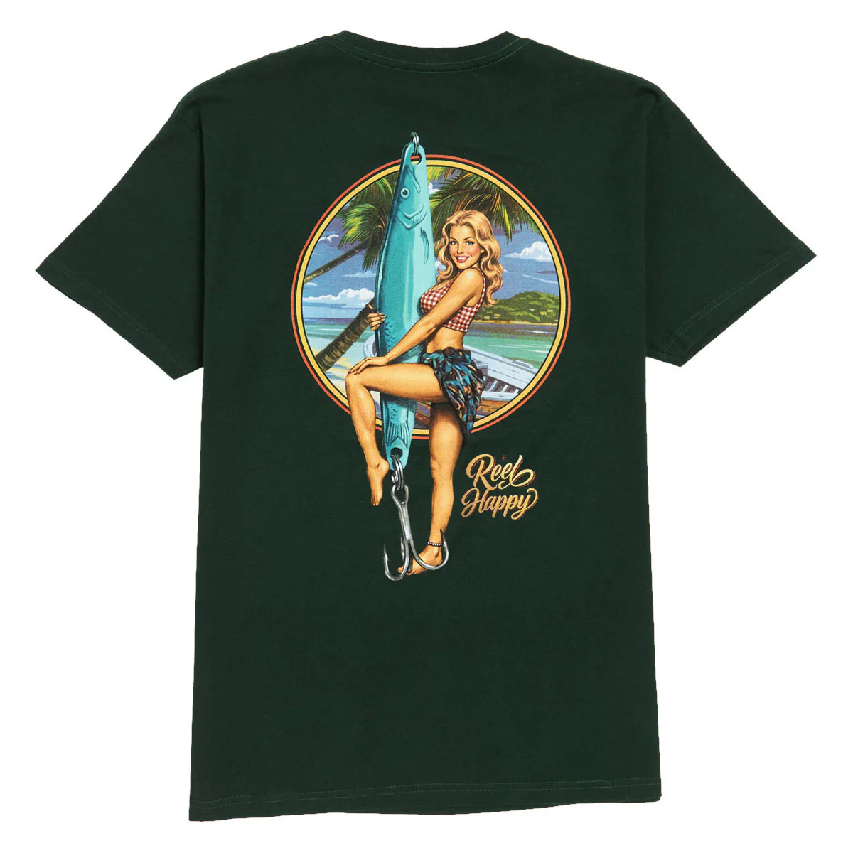 Reel Happy Lucky Lure T-Shirt - Forest Green