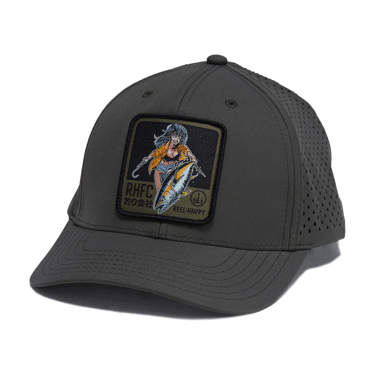 Reel Happy Maguro Performance Trucker Hat - Olive Green
