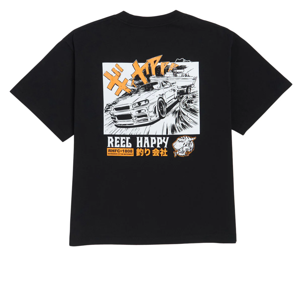 Reel Happy Road Trip Premium Oversized Crop T-Shirt - Limo Black