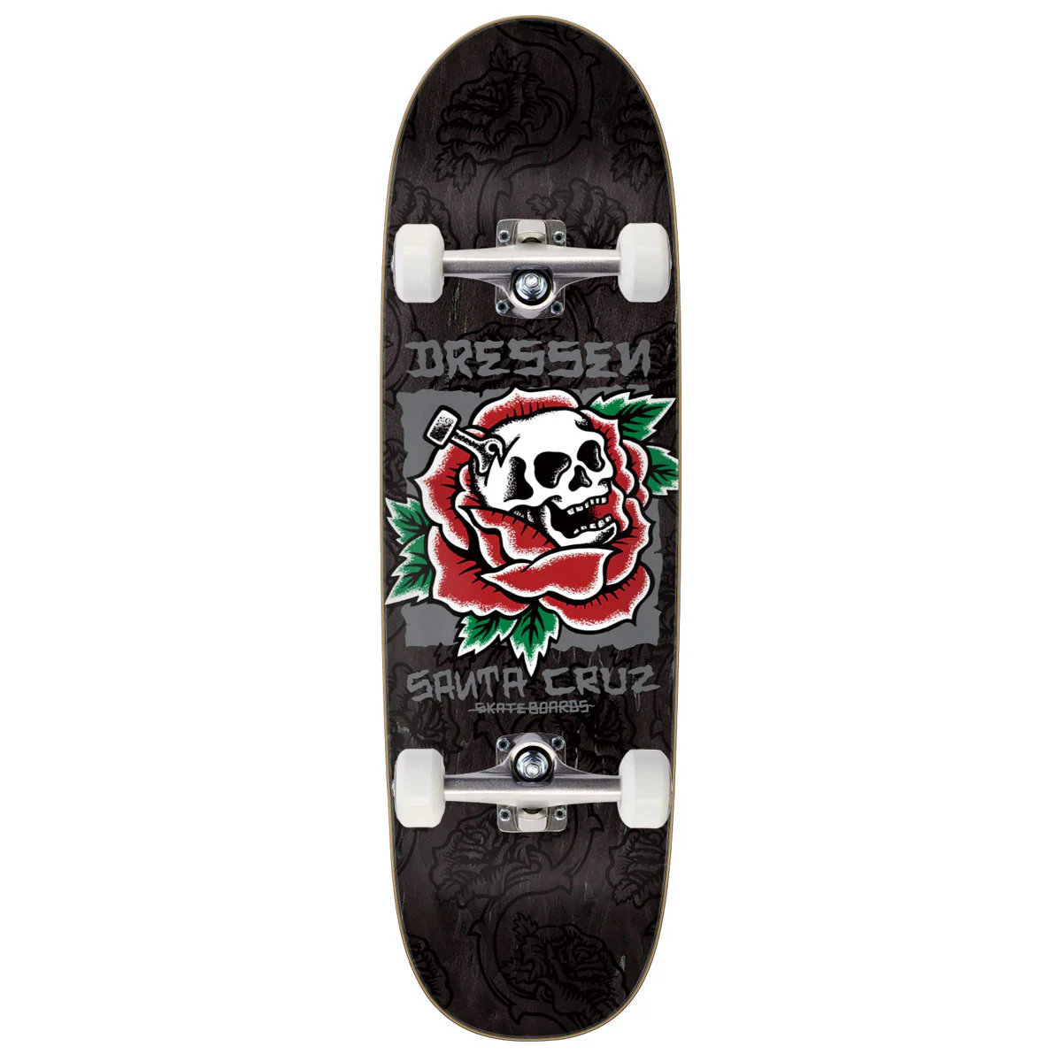 Santa Cruz Dressen Skull Rose Pro Shaped Skateboard Complete - 9.25"