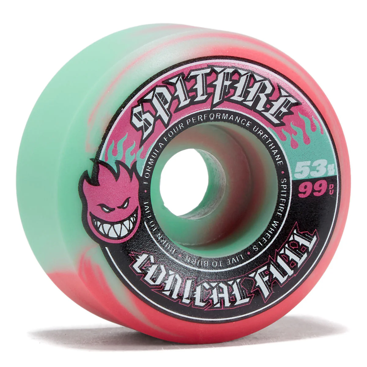 Spitfire F4 99 Team Color Pack Conical Full Skateboard Wheels - Teal/Pink Swirl - 53mm