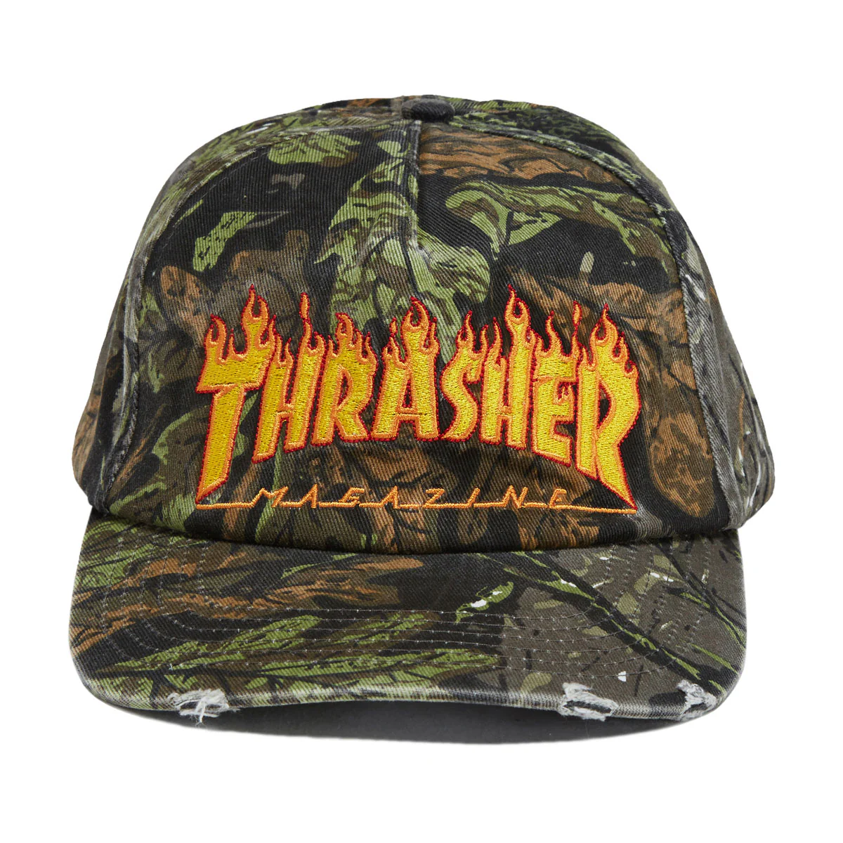 Thrasher Flame Distressed Snapback Hat - Camo - Image 5