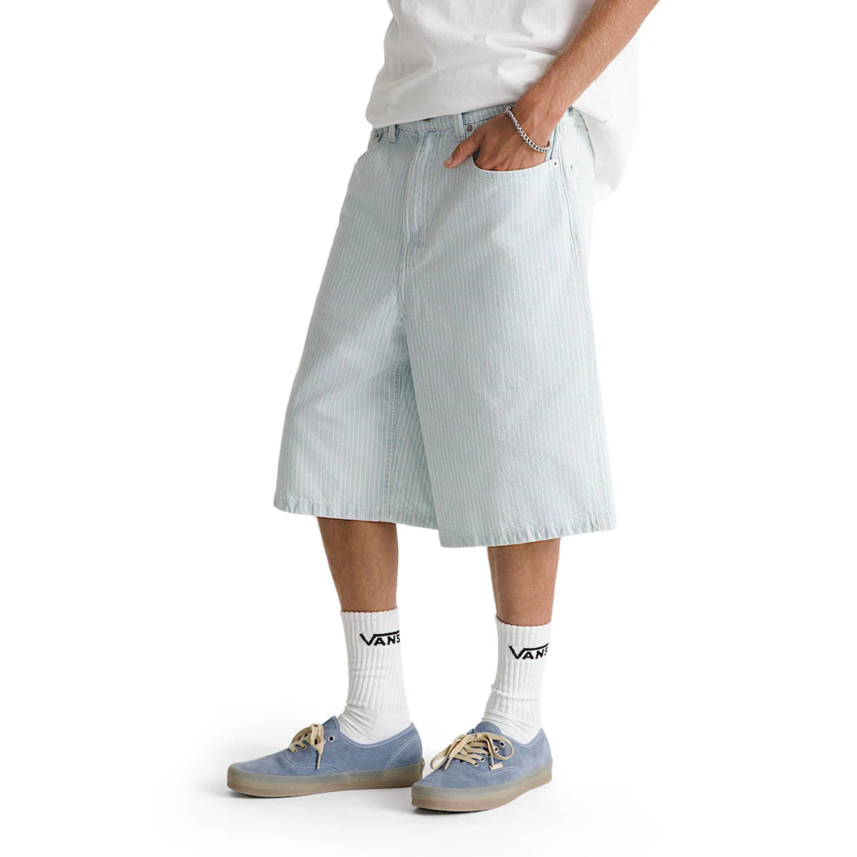 Vans Check 5 Baggy Striped Denim Shorts - Blue Ice Stripe - Image 3