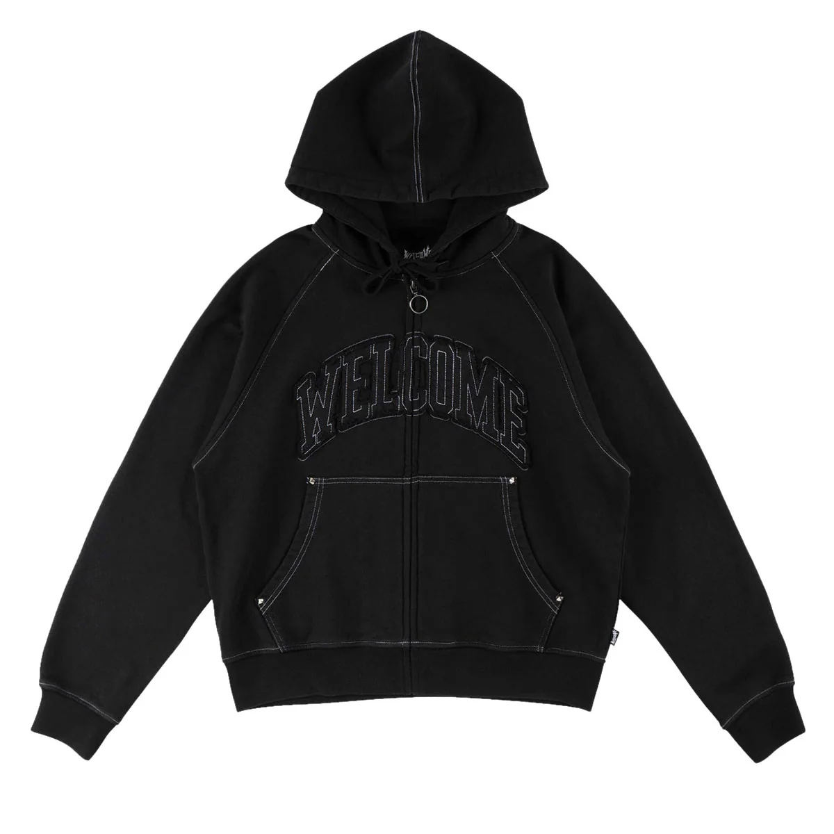 Welcome Kellen Cropped Stud Zip Hoodie - Black/White